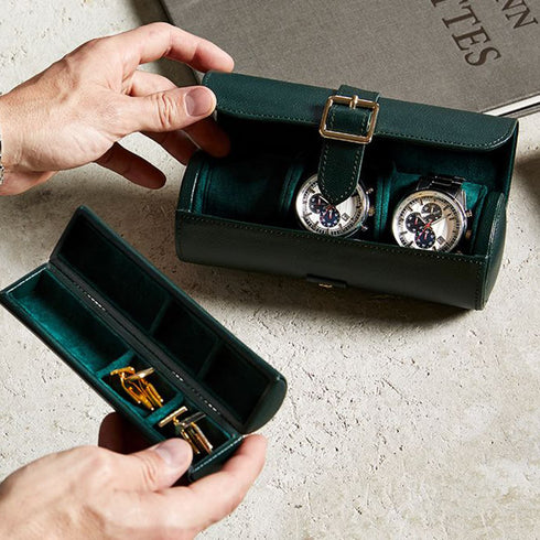 British Racing Green Triple Watch Roll by Wolf - 4