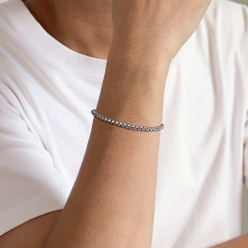 Classic 4mm Sterling Silver Round Box Chain Bracelet - 4