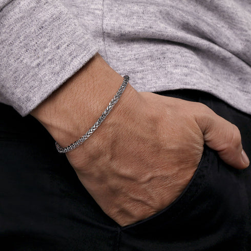 Classic 925 Sterling Silver Men's Wheat Chain Bracelet - 4