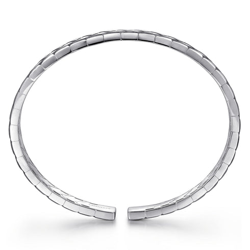 925 Sterling Silver Open Herringbone Cuff Bangle - 4