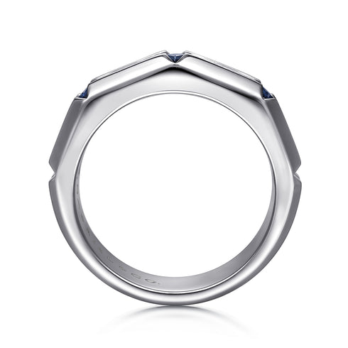 Contemporary 925 Sterling Silver Ring with Princess Cut Sapphire - 3