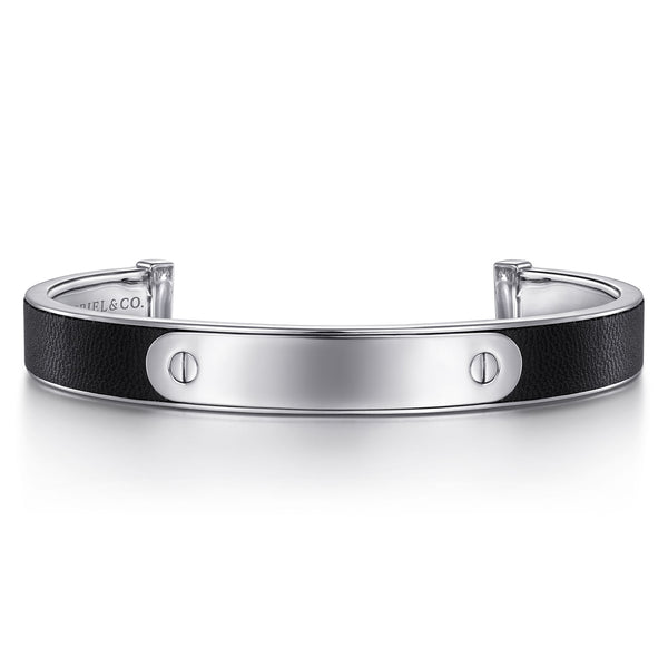 Contemporary 925 Sterling Silver and Leather ID Cuff Bracelet - 2