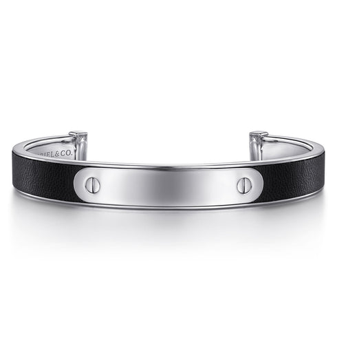 Contemporary 925 Sterling Silver and Leather ID Cuff Bracelet - 2