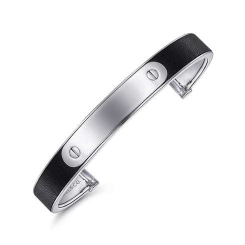 Contemporary 925 Sterling Silver and Leather ID Cuff Bracelet - 3