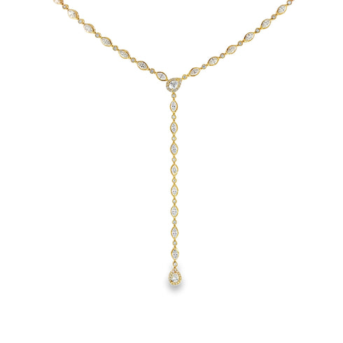 Pear Shape And Round Diamond Bezel Set Lariat Necklace - 2