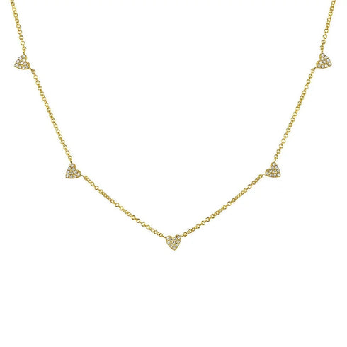 Mini Heart 5 Station Diamond Necklace - 1