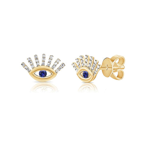 Evil Eye Stud Diamond And Blue Sapphire Earrings - 1