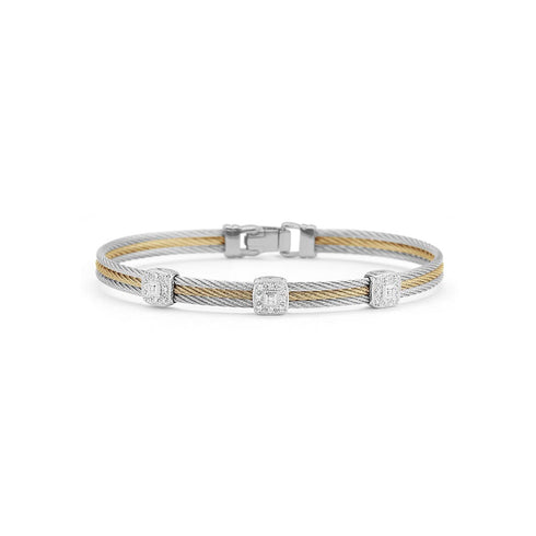 Grey &amp; Yellow Cable with Triple Square Stations Bracelet - 1