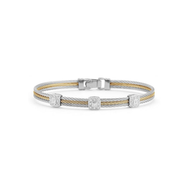 Grey &amp; Yellow Cable with Triple Square Stations Bracelet - 1