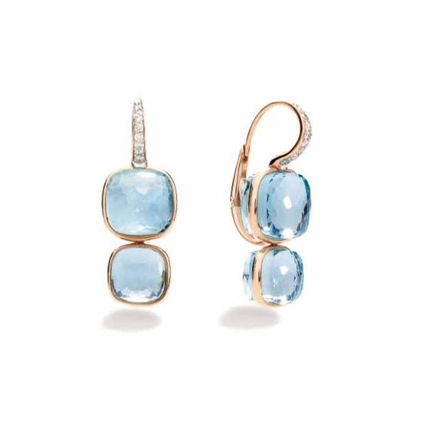 Nudo Double Chunky Pave Drop Diamond And Sky Blue Topaz Earrings - 1