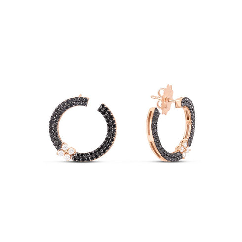 Love In Verona Overpass Circle Pave Hoop Round Diamond And Black Diamond Earrings - 1