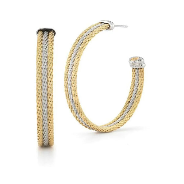 Grey &amp; Yellow Cable Intersection Hoop Earrings with 18k White Gold - 1