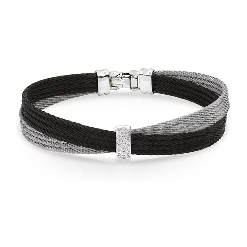 Black &amp; Grey Cable Petite Bow Bracelet with 18k White Gold &amp; Diamonds - 1