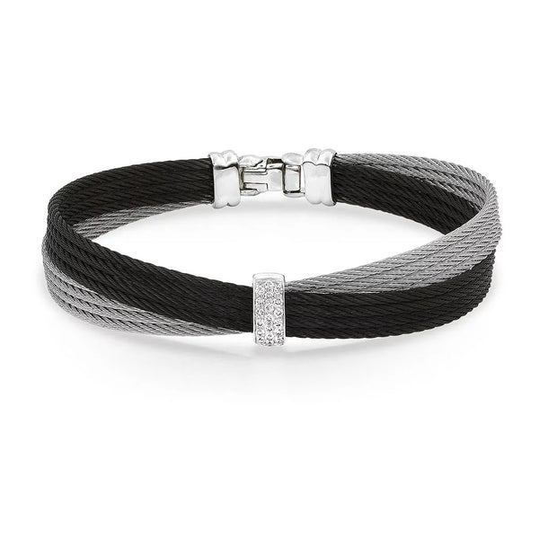 Black &amp; Grey Cable Petite Bow Bracelet with 18k White Gold &amp; Diamonds - 1