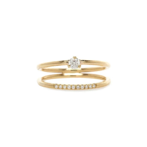 Pave &amp; Prong Diamond Split Double Band Ring - 1