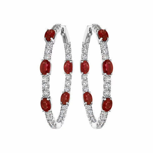In Out Hoop Oval Diamond And Ruby Earrings - 1