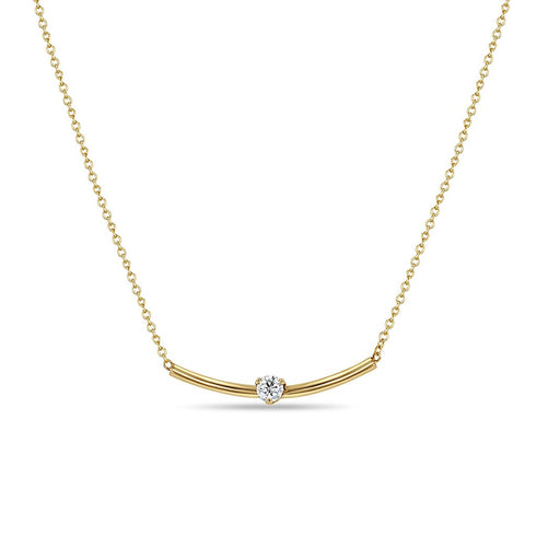 Prong Diamond Curved Bar Necklace - 1