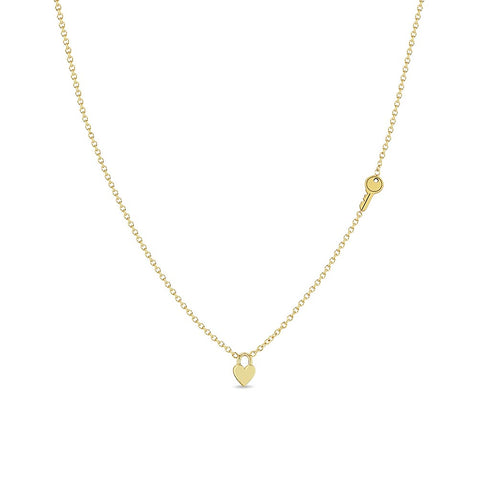 Itty Bitty Pave Diamond Heart Padlock Necklace With Off-Set Key - 1