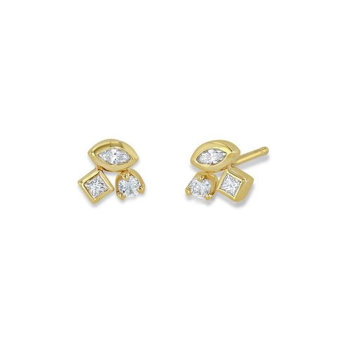Mixed Cut Diamond Cluster Studs - 1