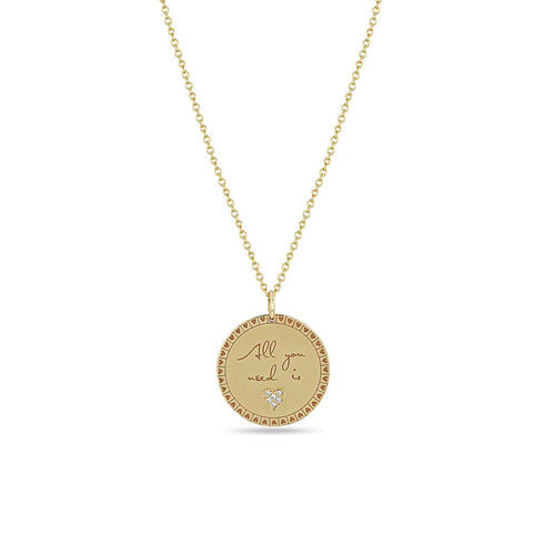 Medium All you need is love Mantra With Diamond Heart Necklace - 1