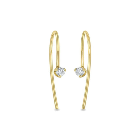 Prong Diamond Short Wire Threader Earrings - 1