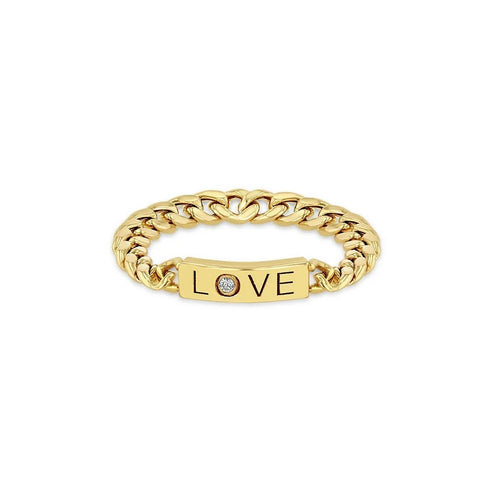 Diamond LOVE ID Bar Small Curb Chain Ring - 1