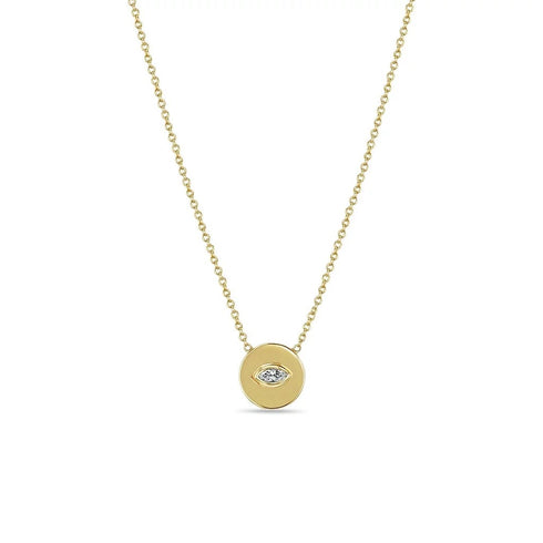 Marquise Diamond Small Disc Pendant Necklace - 1