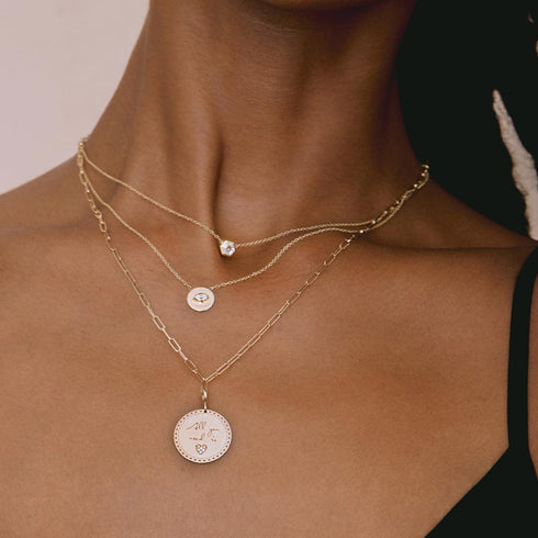 Marquise Diamond Small Disc Pendant Necklace - 2