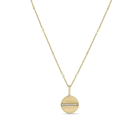 Small Pave Diamond Line Disc Bar &amp; Cable Chain Necklace - 1
