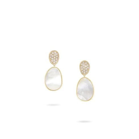 Lunaria Collection And White Mother of Pearl With Diamond Pave Small Drop Earrings - 1