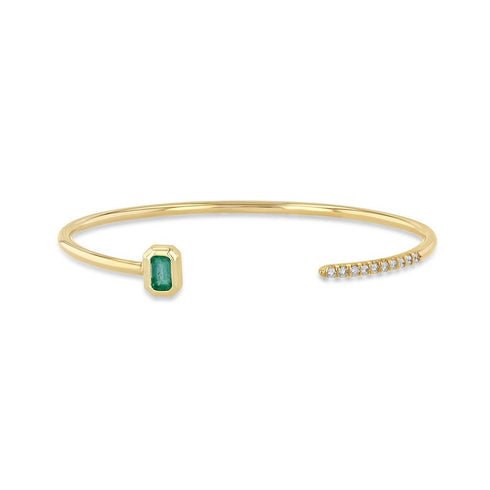 Emerald Cut Emerald &amp; Pave Diamond Cuff - 1