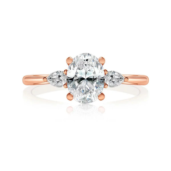 Oval Diamond Pear Sidestones Engagement Ring - 1
