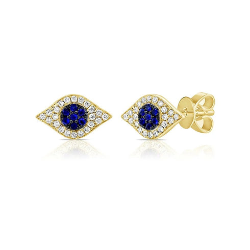 Evil Eye Pave Stud Diamond And Blue Sapphire Earrings - 1