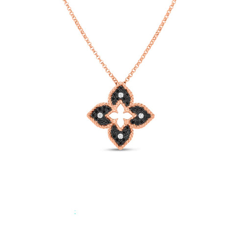 Petite Venetian Black &amp; White Diamond Flower Necklace - 1
