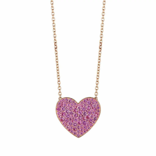Adjustable Large Heart Cluster Pink Sapphire Pendant - 1