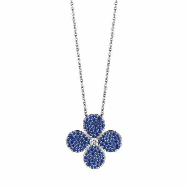 Adjustable Flower Cluster Blue Sapphire And Diamond Pendant - 1