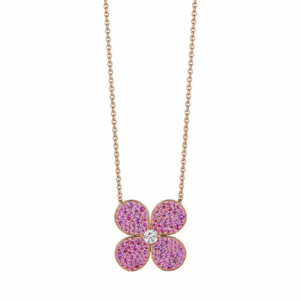 Adjustable Flower Cluster Pink Sapphire And Diamond Pendant - 1