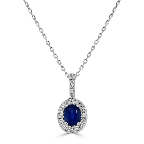 Halo Oval Diamond And Blue Sapphire Pendant - 1