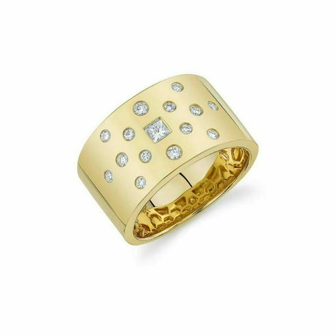 Scattered Diamonds Wide Burnished Diamond Ring - 1