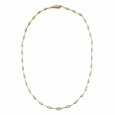 Stations Split Prong Bar Emerald Diamond Necklace - 1