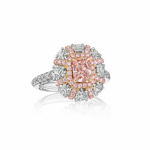 Double Halo Pave Diamond And Pink Diamond Ring - 2