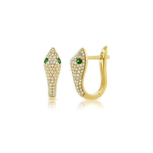 Tsavorite &amp; Diamond Snake Huggie Earrings - 1