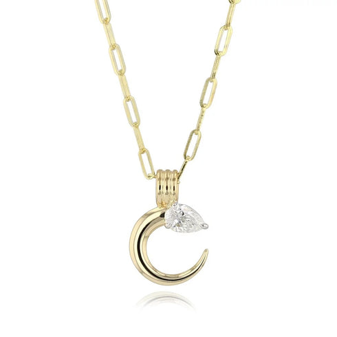 Pear Diamond Mini Crescent Necklace - 1