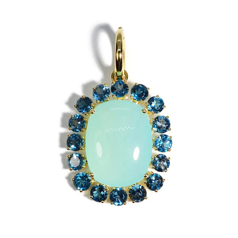 Sole Halo Cushion Chalcedony And London Blue Topaz Pendant - 1