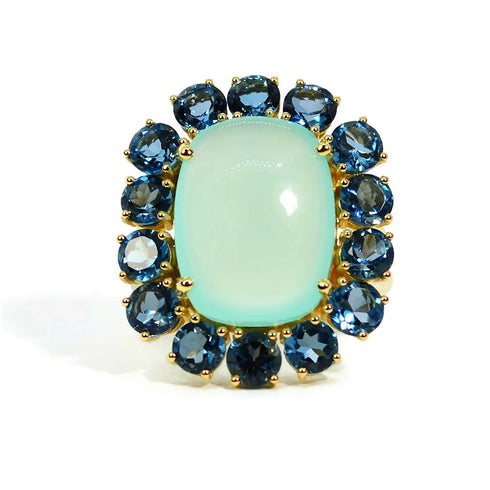 Sole Halo Cushion Chalcedony And London Blue Topaz Ring - 1