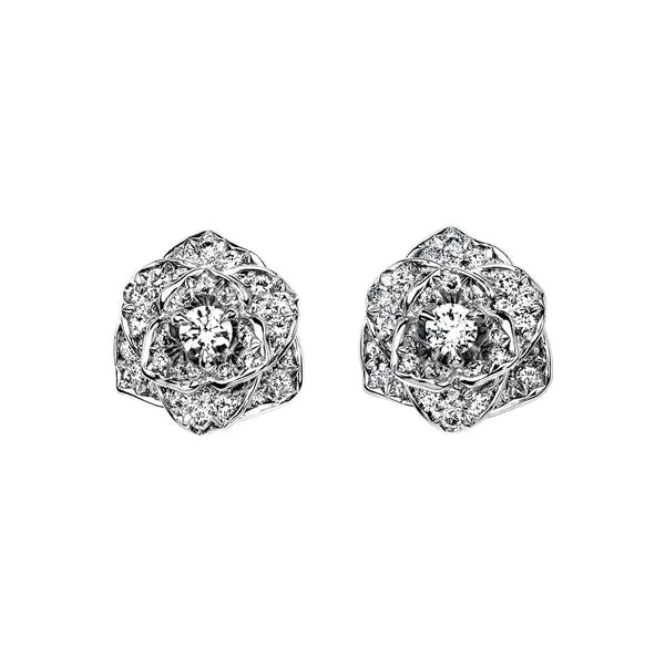 Piaget Rose Flower Pave Stud 10mm Diamond Earrings - 1