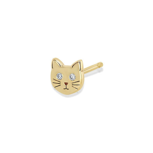 Itty Bitty Cat With Diamond Eyes Stud - 1