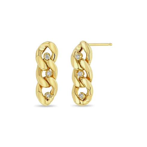 3 Prong Diamond Large Curb Chain Drop Earrings - 1