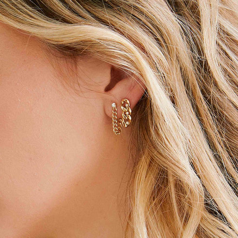 3 Prong Diamond Large Curb Chain Drop Earrings - 2
