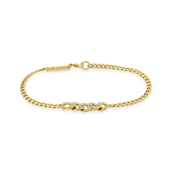 Small Curb Chain Bracelet With Pave Diamond - 1